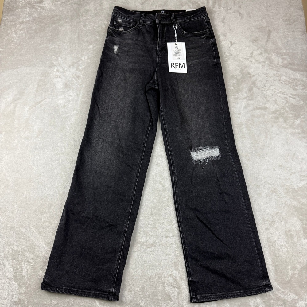 RFM Los Angeles Jeans Women 9/29, 29x31 Black Wash High Rise Wide Leg Hailey NWT